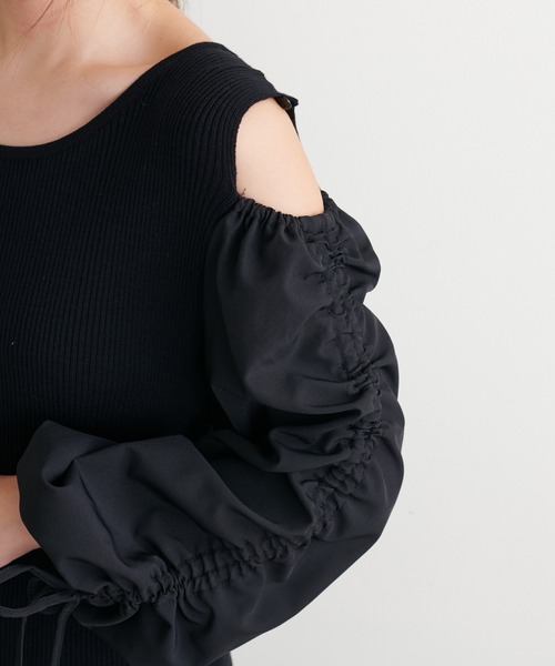 natural couture（ナチュラルクチュール）の「WEB限定/袖がポイントの大人Sweetな1枚 ドロストギャザー袖2WAYリブワンピース（ワンピース・レディース・ブラック/ブラウン/ミント/ブラック系その他・FREE）」の20枚目の写真