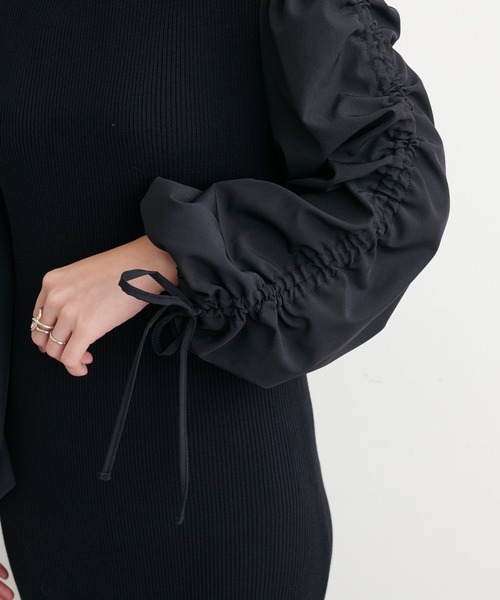natural couture（ナチュラルクチュール）の「WEB限定/袖がポイントの大人Sweetな1枚 ドロストギャザー袖2WAYリブワンピース（ワンピース・レディース・ブラック/ブラウン/ミント/ブラック系その他・FREE）」の16枚目の写真