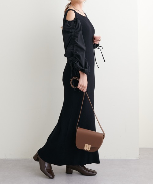 natural couture（ナチュラルクチュール）の「WEB限定/袖がポイントの大人Sweetな1枚 ドロストギャザー袖2WAYリブワンピース（ワンピース・レディース・ブラック/ブラウン/ミント/ブラック系その他・FREE）」の17枚目の写真