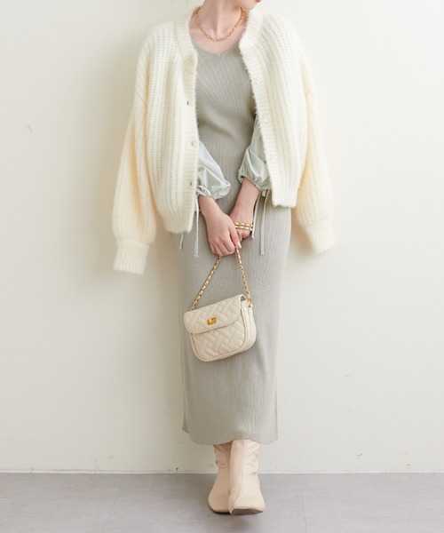 natural couture（ナチュラルクチュール）の「WEB限定/袖がポイントの大人Sweetな1枚 ドロストギャザー袖2WAYリブワンピース（ワンピース・レディース・ブラック/ブラウン/ミント/ブラック系その他・FREE）」の11枚目の写真