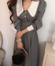 Jasmine Grandiflorum（ジャスミングランディフローラム）の「【Jasmine】ギンガムチェックフレンチガーリーブラウスフレアワンピース（ワンピース）」