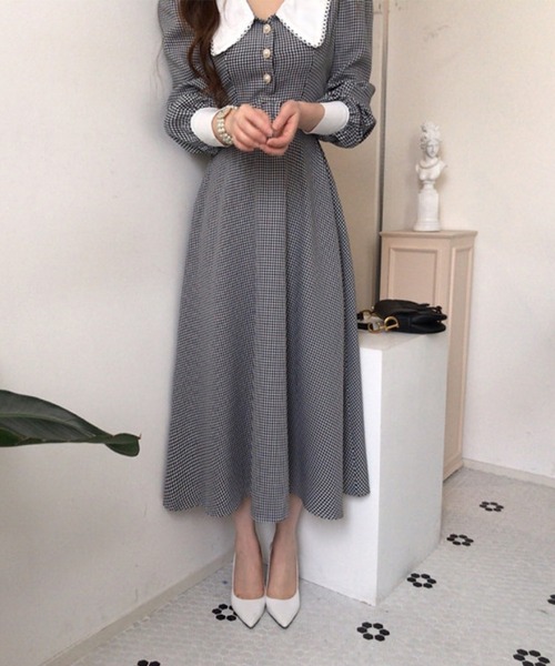 セール】【Jasmine】ギンガムチェックフレンチガーリーブラウスフレア