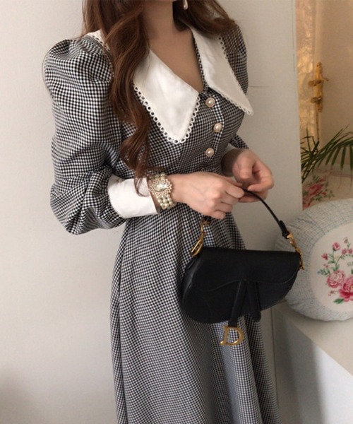 Jasmine Grandiflorum(ジャスミングランディフローラム)の「【Jasmine】ギンガムチェックフレンチガーリーブラウスフレアワンピース(ワンピース・レディース・グレー・SMALL/MEDIUM/LARGE)」の9枚目の写真