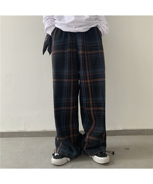 ARCHIVER（アーカイバ）の「チェック柄ルーズワイドレッグパンツ（その他パンツ・レディース・ブルー/オレンジ・LARGE）」の2枚目の写真