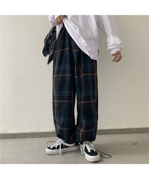 ARCHIVER（アーカイバ）の「チェック柄ルーズワイドレッグパンツ（その他パンツ・レディース・ブルー/オレンジ・LARGE）」の5枚目の写真