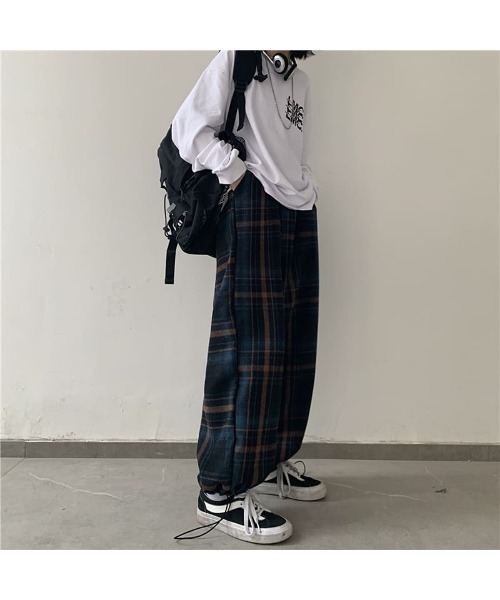 ARCHIVER（アーカイバ）の「チェック柄ルーズワイドレッグパンツ（その他パンツ・レディース・ブルー/オレンジ・LARGE）」の6枚目の写真