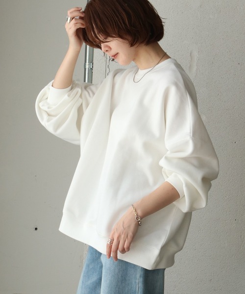 notch.（ノッチ）の「裏起毛クルーネックスウェット（スウェット・レディース・ホワイト/ライトグレー/ブラック/オリーブ/ブルー系・M）」の2枚目の写真