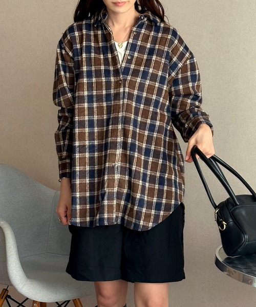 Isn't She?(イズントシー)の「起毛チェックシャツチュニック(シャツ/ブラウス・レディース・ネイビー/ベージュ・FREE)」の16枚目の写真