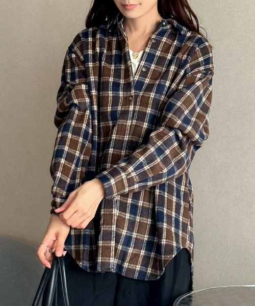 Isn't She?(イズントシー)の「起毛チェックシャツチュニック(シャツ/ブラウス・レディース・ネイビー/ベージュ・FREE)」の18枚目の写真