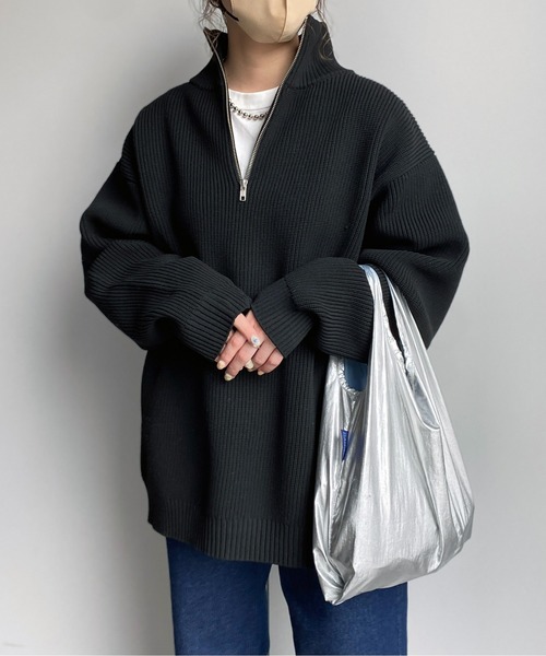 CPCM（シーピーシーエム）の「畦編みハーフジップニットプルオーバー（ニット/セーター・メンズ・グリーン/サックスブルー/ブラック/アイボリー・MEDIUM/LARGE）」の4枚目の写真