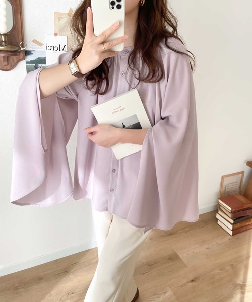 mily bilet(ミウィビレット)の「【mily bilet】こなれ度抜群。袖フレア2WAYブラウス(シャツ/ブラウス・レディース・ホワイト/ベージュ/ブラック/ライラック・LARGE/MEDIUM/SMALL/X-LARGE)」の21枚目の写真