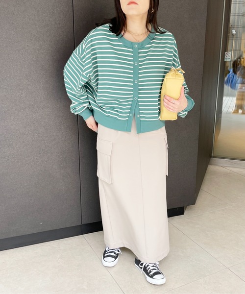 Meli rich（メリーリッチ）の「前後2WAYスナップボタンボーダーカーディガン（カーディガン/ボレロ・レディース・アイボリー/ピンク/グリーン/ネイビー・MEDIUM）」の20枚目の写真