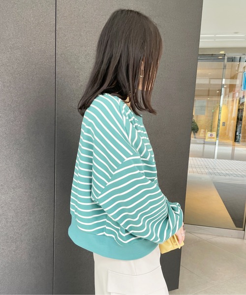 Meli rich（メリーリッチ）の「前後2WAYスナップボタンボーダーカーディガン（カーディガン/ボレロ・レディース・アイボリー/ピンク/グリーン/ネイビー・MEDIUM）」の16枚目の写真