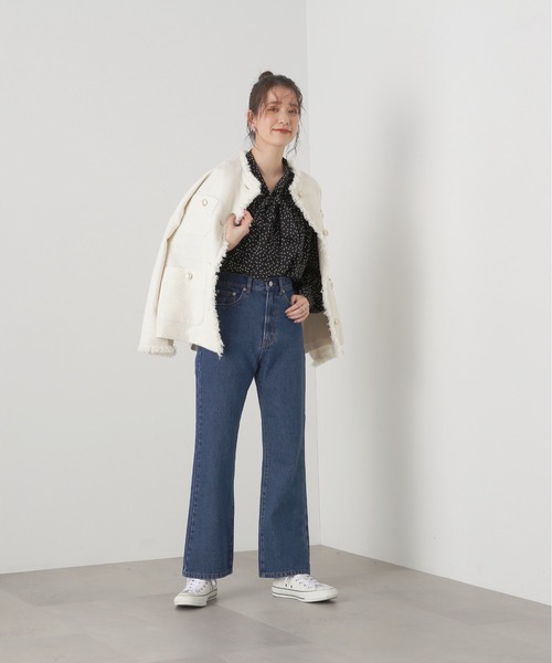 N.（N. Natural Beauty Basic）（エヌエヌナチュラルビューティーベーシック）の「【川津明日香さん着用】◆フロントリボンギャザーブラウス（シャツ/ブラウス・レディース・オフホワイト/ブルー/ドット・MEDIUM）」の8枚目の写真