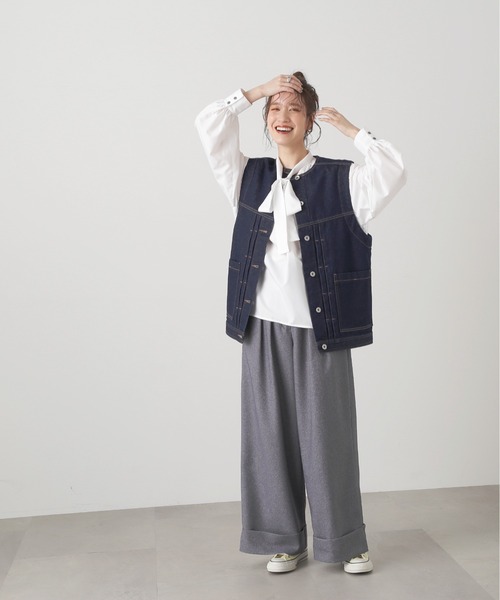 N.（N. Natural Beauty Basic）（エヌエヌナチュラルビューティーベーシック）の「【川津明日香さん着用】◆フロントリボンギャザーブラウス（シャツ/ブラウス・レディース・オフホワイト/ブルー/ドット・MEDIUM）」の13枚目の写真