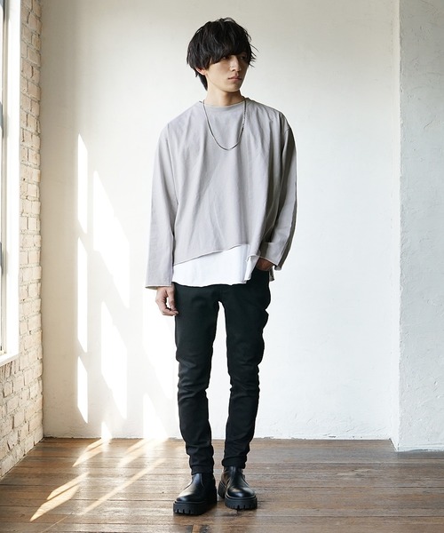 MinoriTY(マイノリティ)の「レイヤードロンT クロップドロンT×ノースリーブアンサンブル (Tシャツ/カットソー・メンズ・グレー/ブラック/ホワイト・M/L)」の11枚目の写真