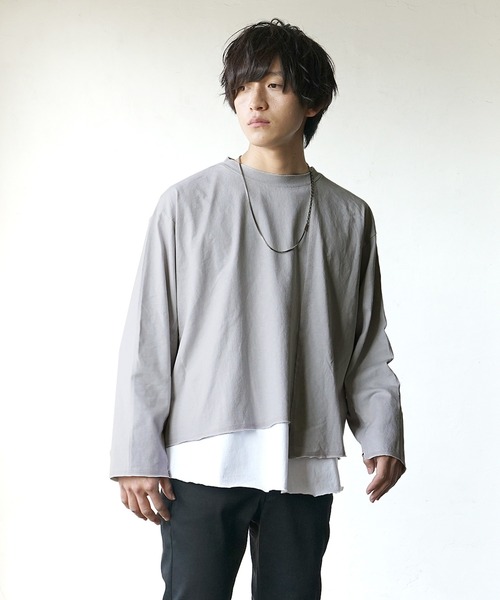 MinoriTY(マイノリティ)の「レイヤードロンT クロップドロンT×ノースリーブアンサンブル (Tシャツ/カットソー・メンズ・グレー/ブラック/ホワイト・M/L)」の9枚目の写真