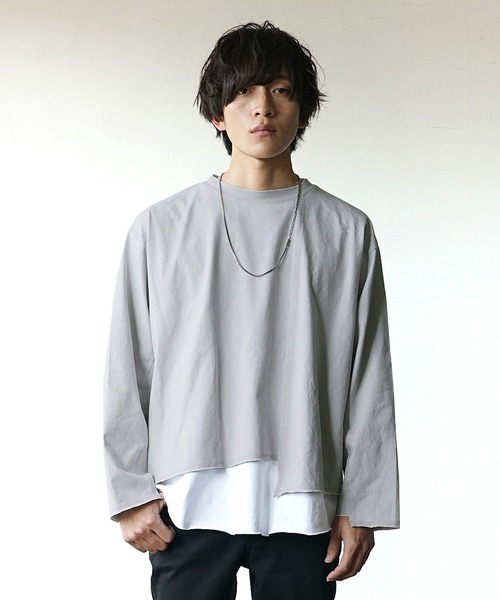 MinoriTY(マイノリティ)の「レイヤードロンT クロップドロンT×ノースリーブアンサンブル (Tシャツ/カットソー・メンズ・グレー/ブラック/ホワイト・M/L)」の8枚目の写真