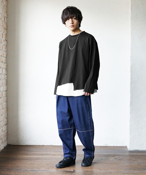 MinoriTY(マイノリティ)の「レイヤードロンT クロップドロンT×ノースリーブアンサンブル (Tシャツ/カットソー・メンズ・グレー/ブラック/ホワイト・M/L)」の6枚目の写真