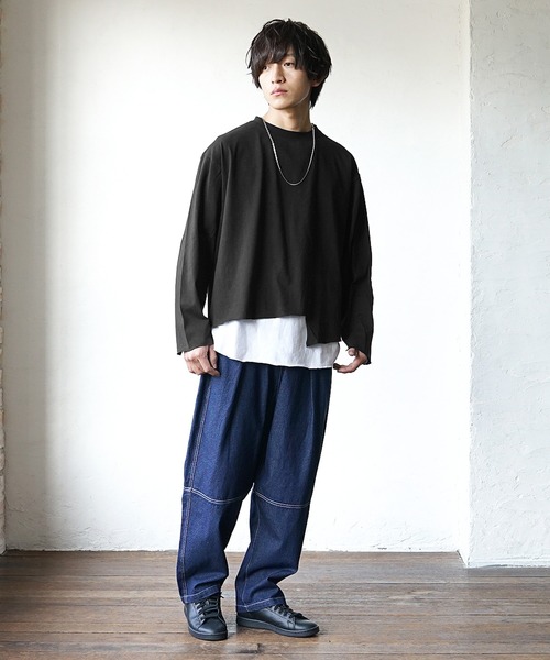 MinoriTY(マイノリティ)の「レイヤードロンT クロップドロンT×ノースリーブアンサンブル (Tシャツ/カットソー・メンズ・グレー/ブラック/ホワイト・M/L)」の7枚目の写真