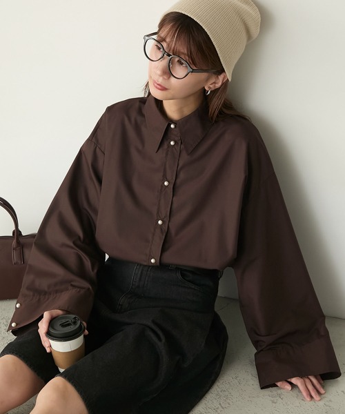 パールボタン レギュラーカラー ワイドスリーブ オーバーシャツ