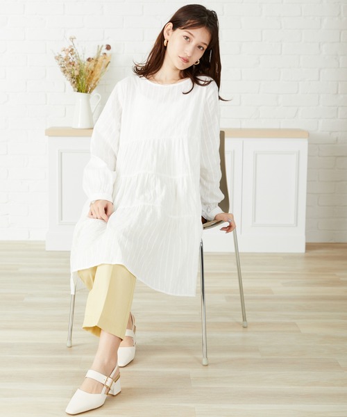 acro（アクロ）の「■からみストライプティアードミニワンピース/AC3107（ワンピース・レディース・ホワイト/ブラック/ブルー・ﾌﾘ-）」の17枚目の写真