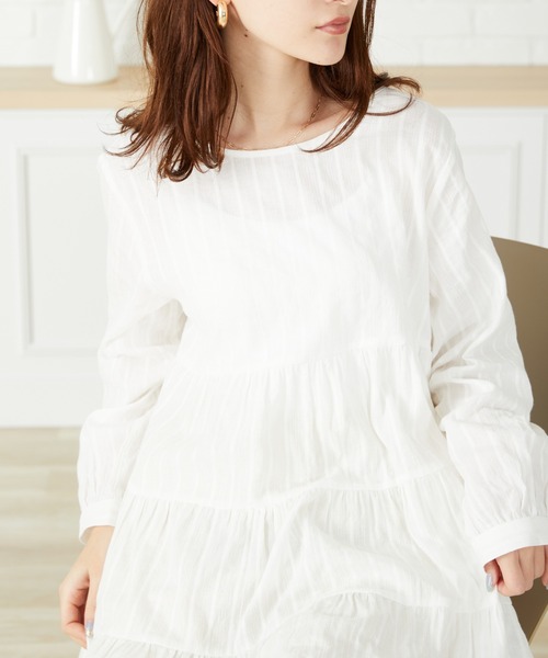 acro（アクロ）の「■からみストライプティアードミニワンピース/AC3107（ワンピース・レディース・ホワイト/ブラック/ブルー・ﾌﾘ-）」の15枚目の写真