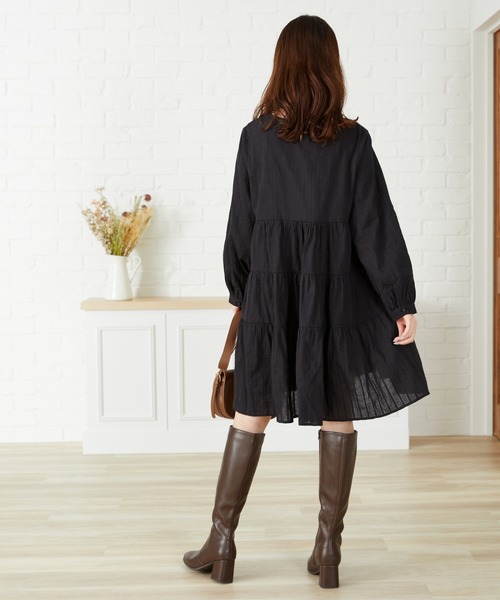 acro（アクロ）の「■からみストライプティアードミニワンピース/AC3107（ワンピース・レディース・ホワイト/ブラック/ブルー・ﾌﾘ-）」の8枚目の写真