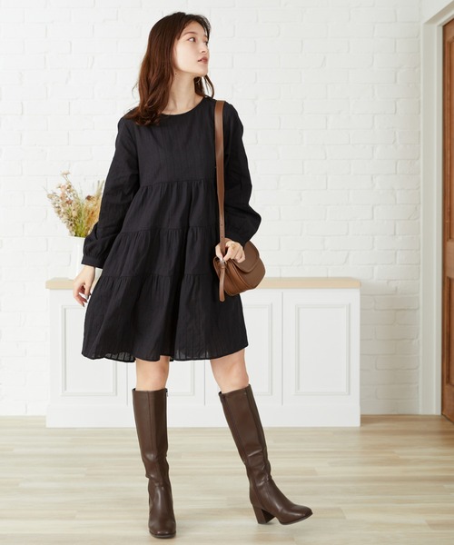 acro（アクロ）の「■からみストライプティアードミニワンピース/AC3107（ワンピース・レディース・ホワイト/ブラック/ブルー・ﾌﾘ-）」の5枚目の写真