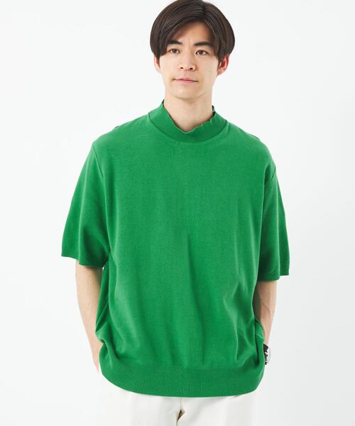 gicipi(ジチピ)の「<gicipi> コットン CALAMARO モックネック ニット カットソー(Tシャツ/カットソー・メンズ・ネイビー/ホワイト/ケリー・L/M)」の12枚目の写真