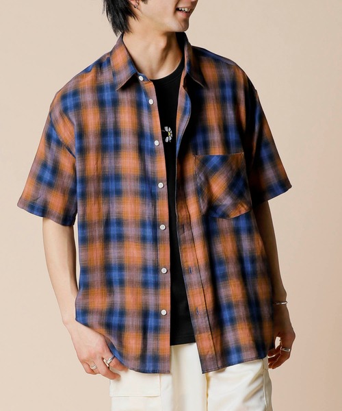 ADMIX/ATELIER SAB MEN（アドミックスアトリエサブメン）の「【HollywoodRich】オンブレチェック 半袖シャツ（シャツ/ブラウス・メンズ・ブラック系その他/パープル系その他/オレンジ系その他・50/52/48）」の3枚目の写真
