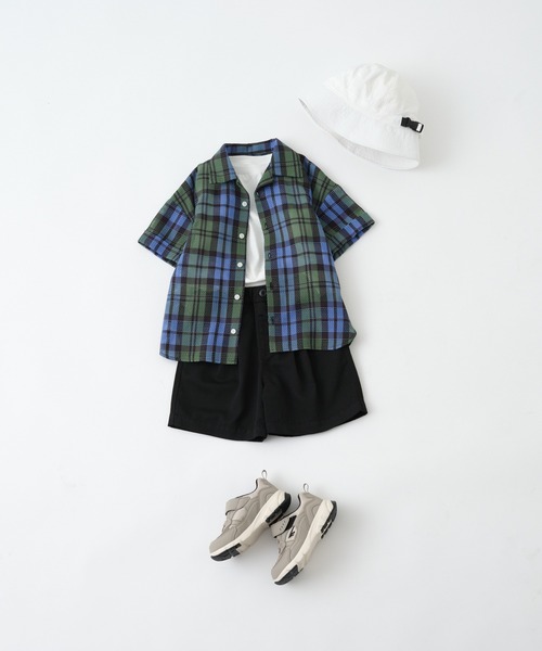 CIAOPANIC TYPY(チャオパニックティピー)の「【KIDS】バスケット編みメッシュレギュラーカラーチェックシャツ(シャツ/ブラウス・キッズ・グリーン/ネイビー/イエロー・S/M/L/XL/XXL)」の4枚目の写真
