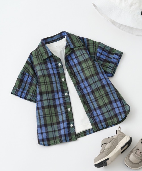 CIAOPANIC TYPY(チャオパニックティピー)の「【KIDS】バスケット編みメッシュレギュラーカラーチェックシャツ(シャツ/ブラウス・キッズ・グリーン/ネイビー/イエロー・S/M/L/XL/XXL)」の16枚目の写真