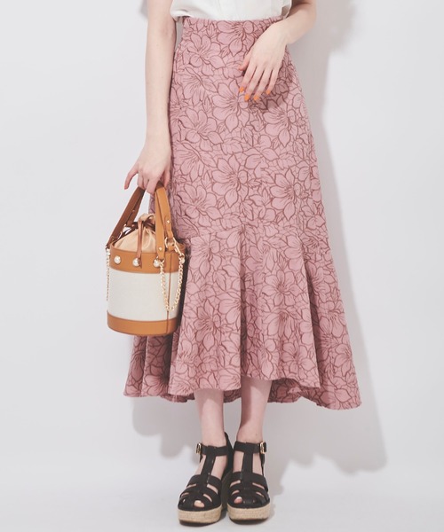 ROBE de FLEURS 花柄刺繍　マーメイドスカート　ブルー　M ROBE de FLEURS 花柄刺繍 マーメイドスカート ブルー M ROBE de