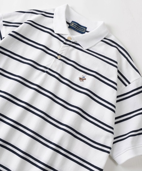 BEVERLY HILLS POLO CLUB（ビバリーヒルズポロクラブ）の「【BEVERLY HILLS POLO CLUB/ビバリーヒルズポロクラブ】ワイドシルエット ワンポイント刺繍 無地＆ボーダー ポロシャツ/ オーバーサイズ（ポロシャツ・レディース・ホワイト×ネイビー/ブラック×イエロー/ネイビー/ホワイト/グリーン/ブラック・M/L/XL）」の2枚目の写真