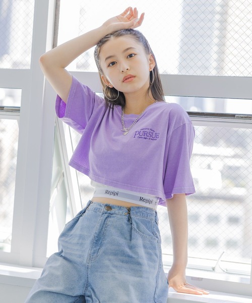 repipi armario(レピピ アルマリオ)の「ピグメントショートT(Tシャツ/カットソー・キッズ・ブルー/パープル/グリーン/ホワイト・MEDIUM/LARGE/SMALL)」の1枚目の写真