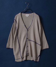 ANPAS | Cotton Linen Hand Stitch Oversized Knit Cardigan/綿麻 ハンドステッチ オーバーサイズ 半袖 ニットカーディガン(カーディガン/ボレロ)