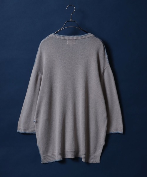 ANPAS（アンパス）の「Cotton Linen Hand Stitch Oversized Knit Cardigan/綿麻 ハンドステッチ オーバーサイズ 半袖 ニットカーディガン（カーディガン/ボレロ・メンズ・ライトグレー/ブラック/グレイッシュベージュ・M/L）」の7枚目の写真
