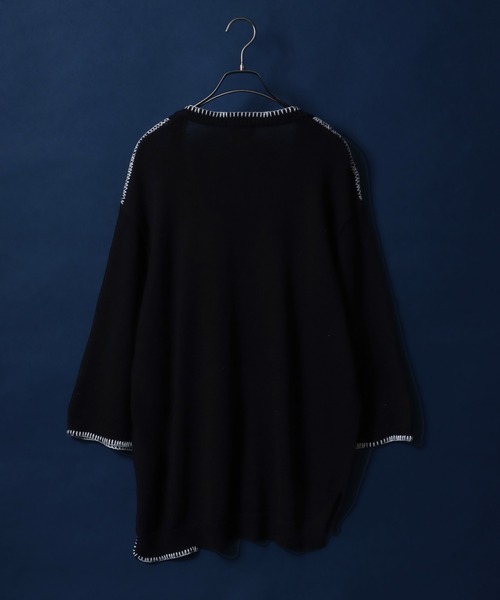 ANPAS（アンパス）の「Cotton Linen Hand Stitch Oversized Knit Cardigan/綿麻 ハンドステッチ オーバーサイズ 半袖 ニットカーディガン（カーディガン/ボレロ・メンズ・ライトグレー/ブラック/グレイッシュベージュ・M/L）」の5枚目の写真