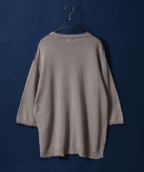 ANPAS（アンパス）の「Cotton Linen Hand Stitch Oversized Knit Cardigan/綿麻 ハンドステッチ オーバーサイズ 半袖 ニットカーディガン（カーディガン/ボレロ・メンズ・ライトグレー/ブラック/グレイッシュベージュ・M/L）」の9枚目の写真