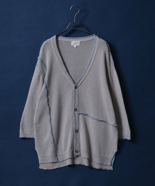 ANPAS（アンパス）の「Cotton Linen Hand Stitch Oversized Knit Cardigan/綿麻 ハンドステッチ オーバーサイズ 半袖 ニットカーディガン（カーディガン/ボレロ・メンズ・ライトグレー/ブラック/グレイッシュベージュ・M/L）」の6枚目の写真