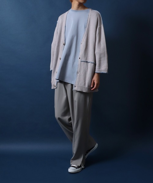 ANPAS（アンパス）の「Cotton Linen Hand Stitch Oversized Knit Cardigan/綿麻 ハンドステッチ オーバーサイズ 半袖 ニットカーディガン（カーディガン/ボレロ・メンズ・ライトグレー/ブラック/グレイッシュベージュ・M/L）」の12枚目の写真