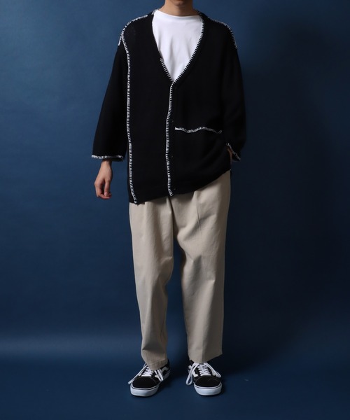 ANPAS（アンパス）の「Cotton Linen Hand Stitch Oversized Knit Cardigan/綿麻 ハンドステッチ オーバーサイズ 半袖 ニットカーディガン（カーディガン/ボレロ・メンズ・ライトグレー/ブラック/グレイッシュベージュ・M/L）」の11枚目の写真