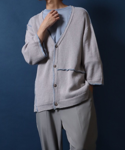 ANPAS（アンパス）の「Cotton Linen Hand Stitch Oversized Knit Cardigan/綿麻 ハンドステッチ オーバーサイズ 半袖 ニットカーディガン（カーディガン/ボレロ・メンズ・ライトグレー/ブラック/グレイッシュベージュ・M/L）」の17枚目の写真