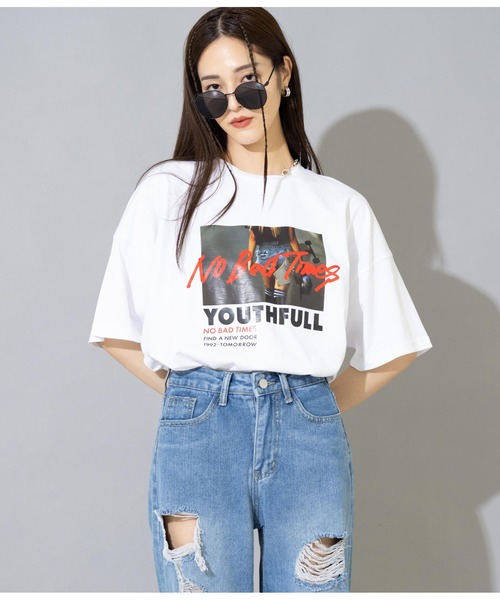 ANAP（アナップ）の「フォトプリントビッグTシャツ【親子お揃い】（Tシャツ/カットソー・レディース・ブラック/ホワイト/オレンジ・FREE）」の2枚目の写真