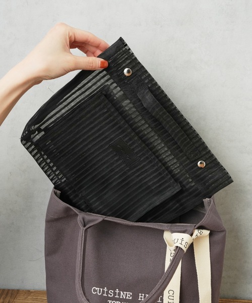 Actually(アクチュアリー)の「メッシュバッグインバッグ(ポーチ・レディース・ブラック/ゼブラ/ストライプ・フリー)」の3枚目の写真