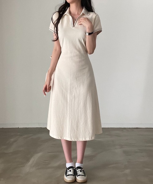 Chick（チック）の「半袖ポロワンピース（ワンピース・レディース・ネイビー/ホワイト・FREE）」の4枚目の写真