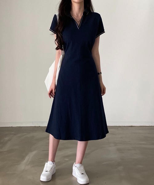 Chick（チック）の「半袖ポロワンピース（ワンピース・レディース・ネイビー/ホワイト・FREE）」の9枚目の写真