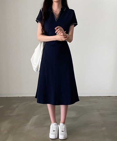 Chick（チック）の「半袖ポロワンピース（ワンピース・レディース・ネイビー/ホワイト・FREE）」の10枚目の写真