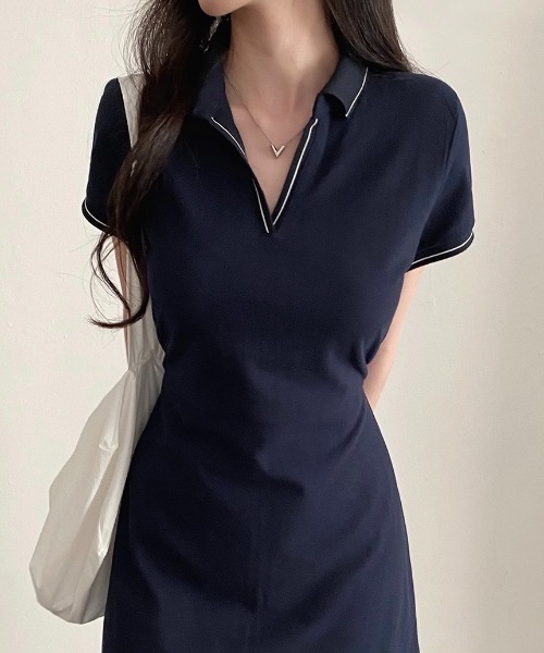 Chick（チック）の「半袖ポロワンピース（ワンピース・レディース・ネイビー/ホワイト・FREE）」の20枚目の写真